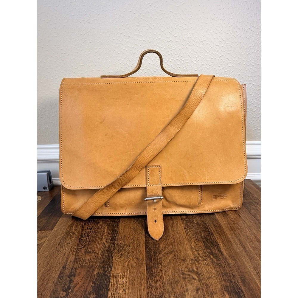 VINTAGE BREE DISTRESSED LEATHER BRIEFCASE/MESSENGER BAG